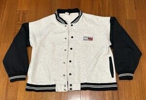 Vintage Tommy Hilfiger Snap Button Varsity Bomber Jacket Gray Black USA Large